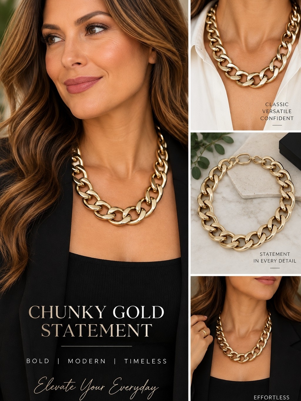 Chunky Light Gold Chain Necklace - Classic Statement Jewelry